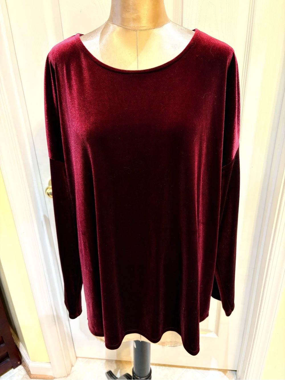 J.JILL WINE 3X VELVETY SOFT CREW NECK LONG SLEEVE LUXURIOUS TOP